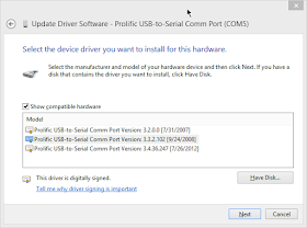 prolific usb to serial driver does not work