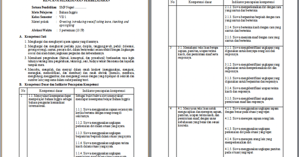 RPP Bahasa Inggris Kelas 7 Kurikulum 2013 Revisi 20192020