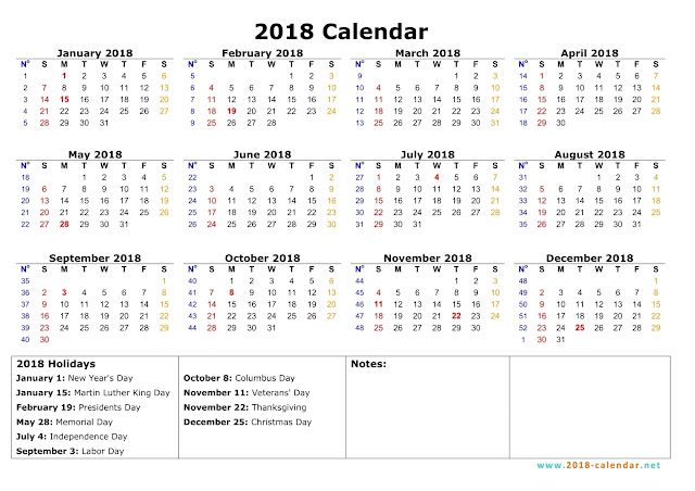 2018 Printable Calendar, Calendar 2018 Template, 2018 Calendar, Blank Calendar 2018