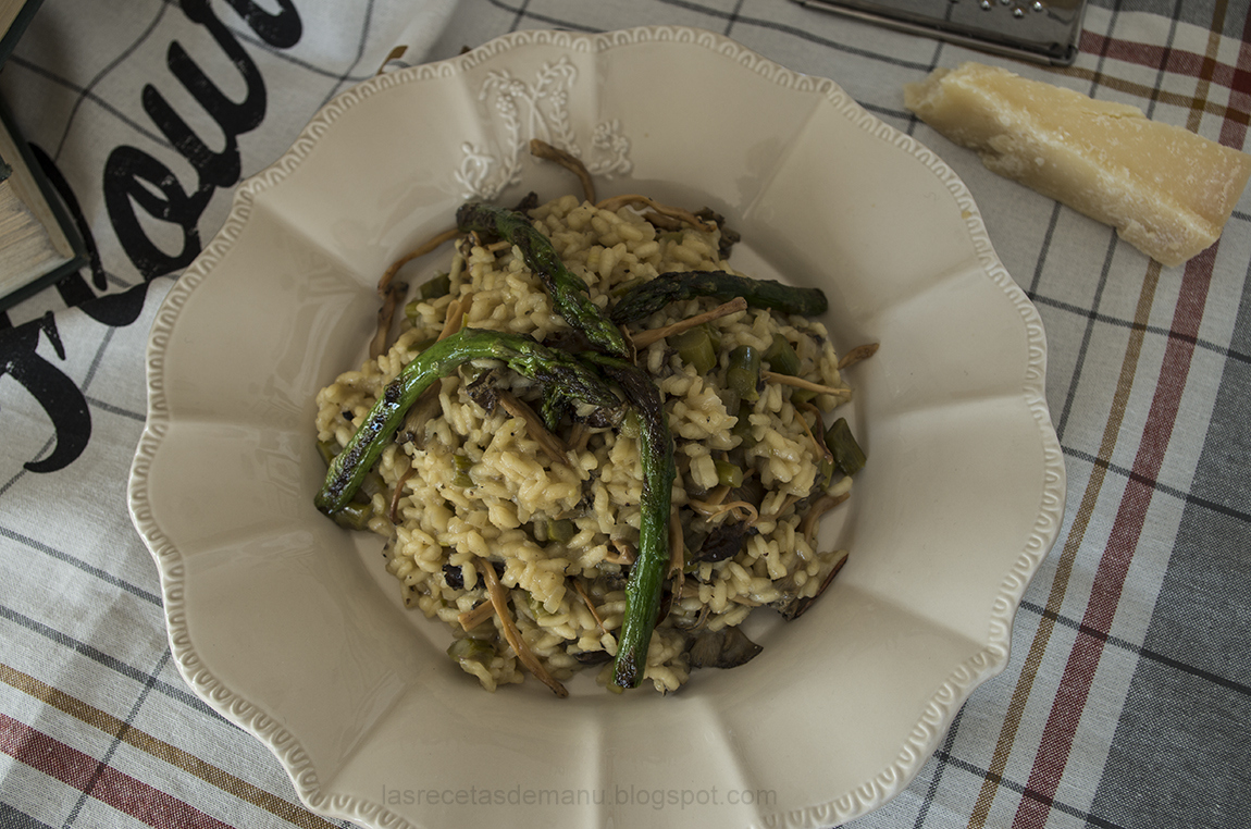 Las recetas de Manu RISOTTO DE SETAS Y ESPARRAGOS TRIGUEROS AL VERMUT