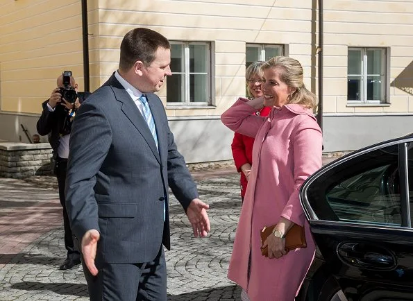 Countess Sophie of Wessex wore Suzannah Kaleidoscope Neat Tweed Dress, Patrick Mavros pangolin earrings and Prada Suede shoes