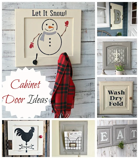 Cabinet Door Projects #stencil #repurpose #upcycle #chalkedpaint #farmhouse #Easter #Winter #laundryroom
