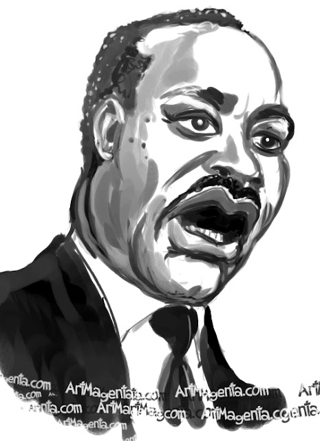 Martin Luther King caricature cartoon. Portrait drawing by caricaturist Artmagenta.