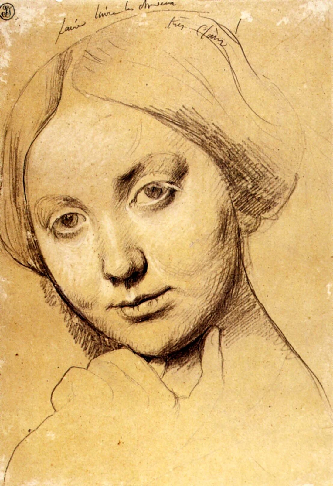 ドミニク・アングルのドーソンヴィル伯爵夫人の肖像の顔のデッサン