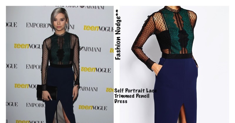 self portrait lace trimmed pencil dress