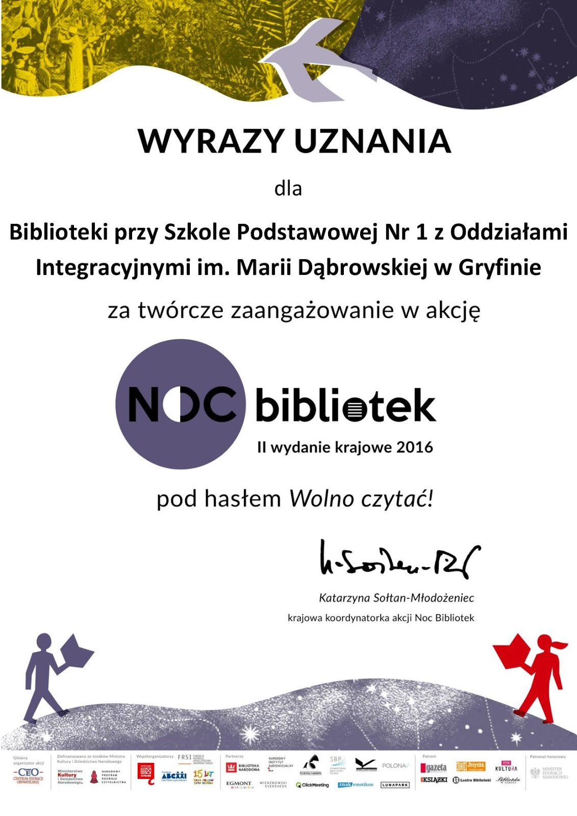 Podziękowanie - Noc Bibliotek 2016