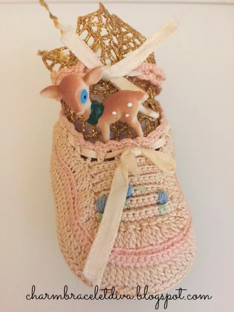 Vintage crocheted baby booties reindeer