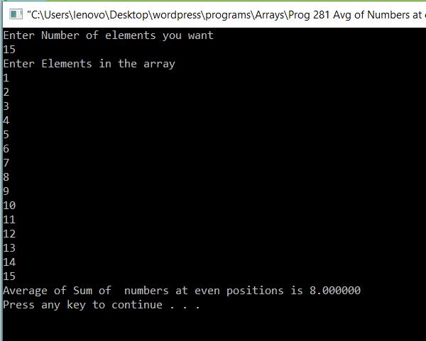 All C Programs: Print Average of Numbers in Array at Even Positions