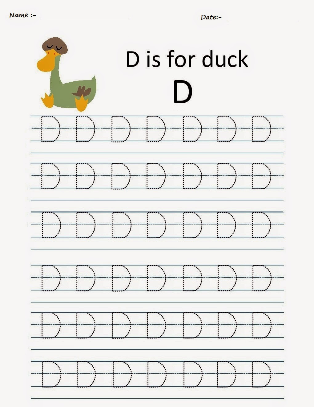 Kindergarten Worksheets: Printable Tracing Worksheets - Alphabet D