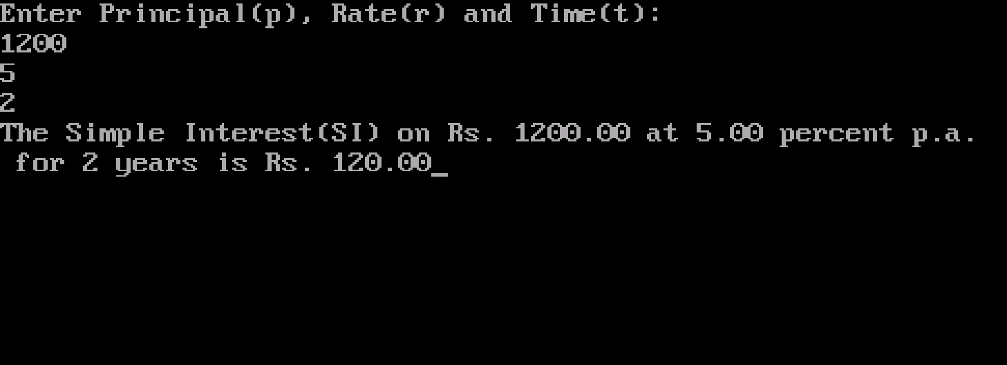 Simple Interest Output Simple Interest Output