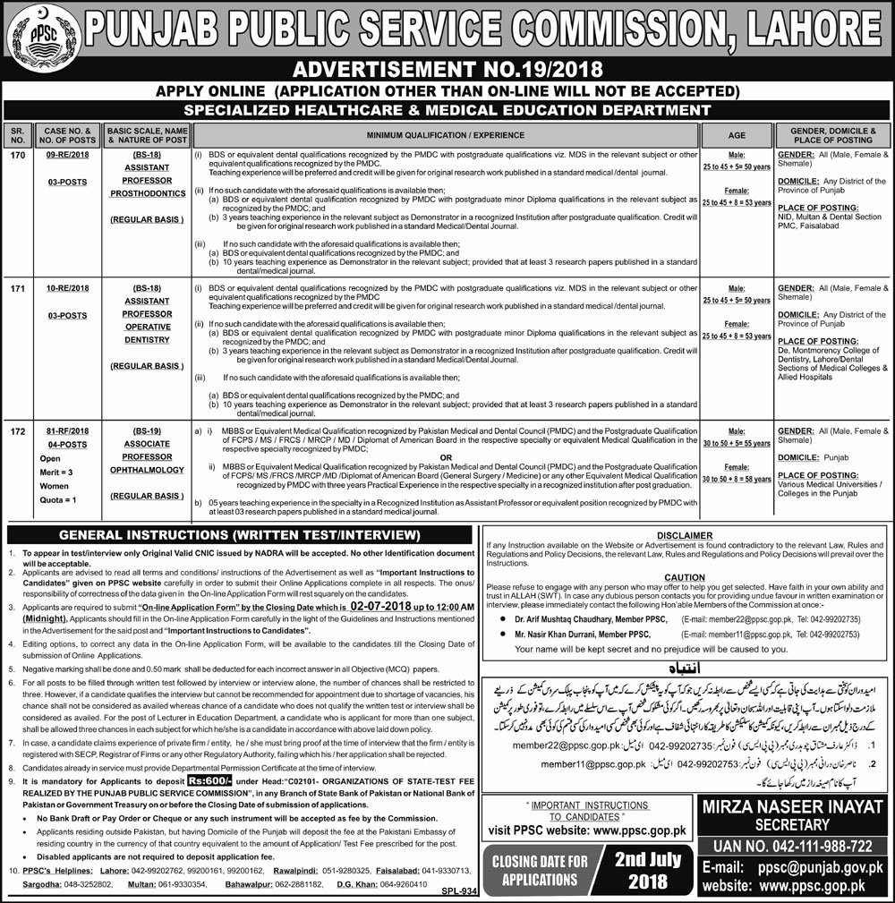 PPSC Jobs health department jobs