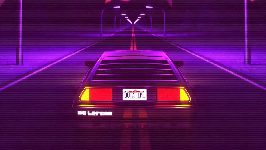 DeLorean, Synthwave, Night, Road, 4K, #6.2170 Wallpaper