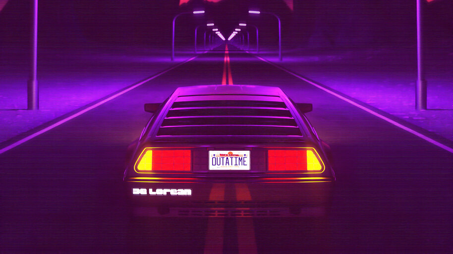 DeLorean, Synthwave, Night, Road, 4K, #6.2170 Wallpaper PC Desktop