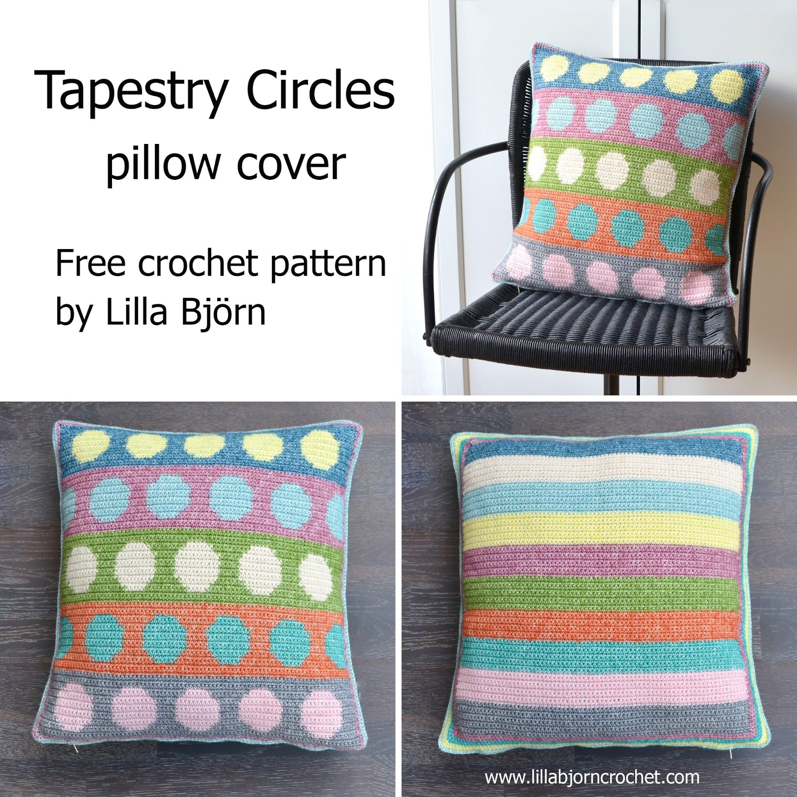 Tapestry Circles Pillow free crochet pattern LillaBjörn's Crochet World