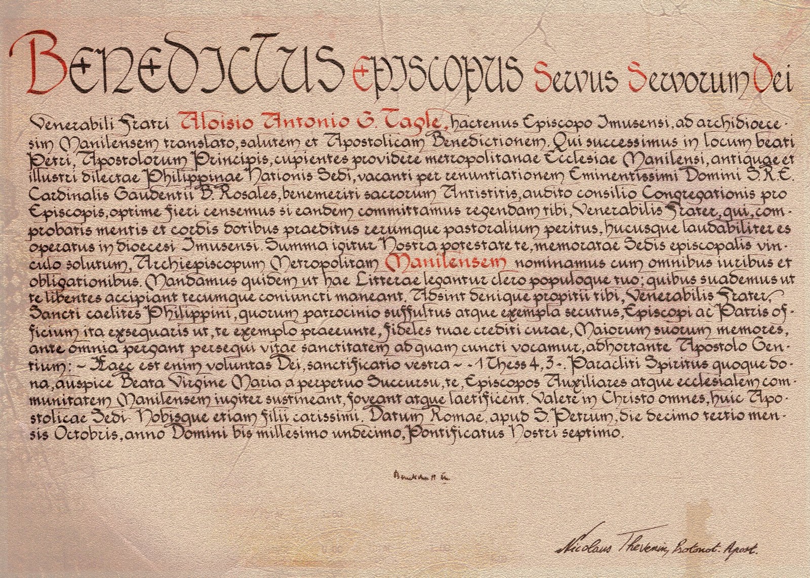 Filipino Catholicism The Papal Bull (Apostolic Letter) of Appointment