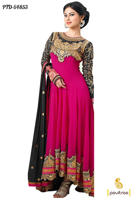 Buy Dark Pink Color Naagin Tv Serial Actress Fame Shivnya Designer Bridal Fancy Anarkali Salwar Suits Dress Online Collection with Discount Sale Price Offer