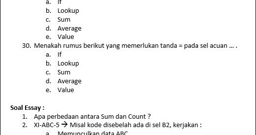 Contoh Soal Excel Pilihan Ganda Dan Essay Belajar Excel Sampai Ahli Contoh Soal Excel Pilihan Ganda Dan Essay Belajar Excel Sampai Ahli