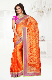 orange brasso tissue saree
