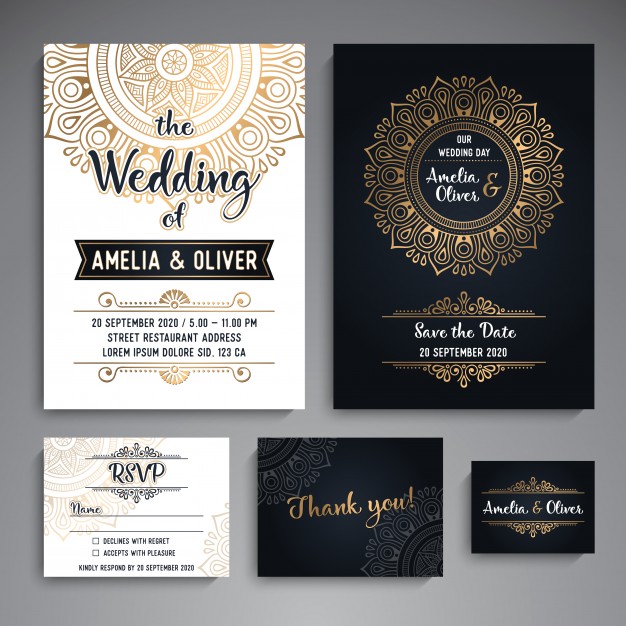 Vintage wedding cards with mandala elements Free Vector