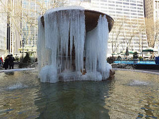 Bryant Park, frozen fountain