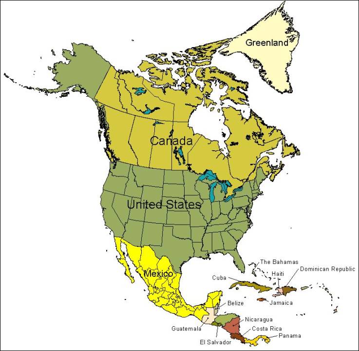 Nordamerika Karta över Region Politiska