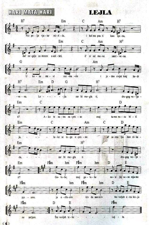 NOTE DOMACE I STRANE LEJLA AKORDI NOTE