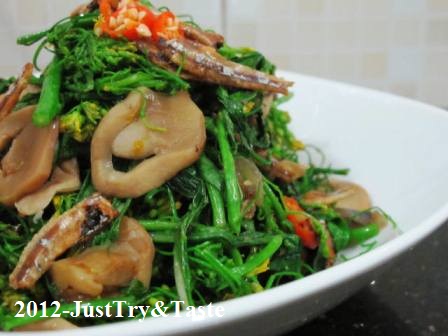 Resep Tumis Bunga Caisim, Jamur Merang & Teri