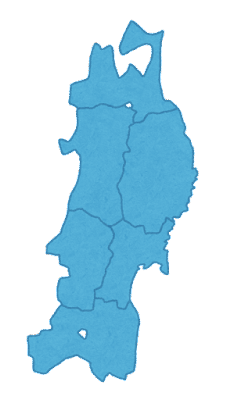 東北地方の地図のイラスト（地方区分）県境あり