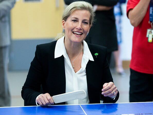 The Countess visited a variety of classroom activities including Science, Design and Technology. blazer and trousers