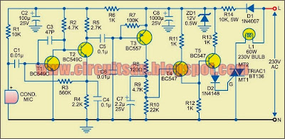 Sound-Operated Switch for Lamps Circuit Diagram | Super Circuit Diagram