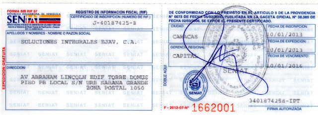 Numero De Rif .: RIF y Constitución de la empresa.