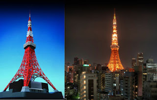 Vista de la torre de Tokio de día y de noche