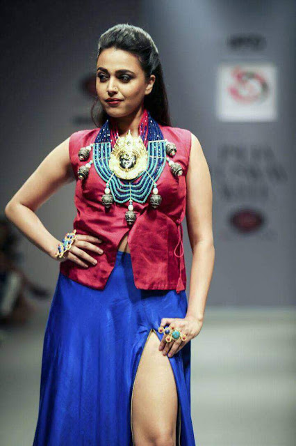 Actress Swara Bhaskar in Red by Purva Pardeshi at Indian Runway Fashion week at Delhi Actress Swara Bhaskar in Red by Purva Pardeshi at Indian Runway Fashion week at Delhi