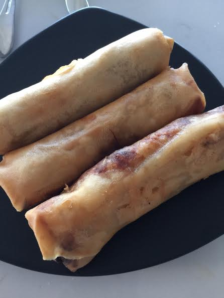 vegetarian spring rolls;  mums dumplings