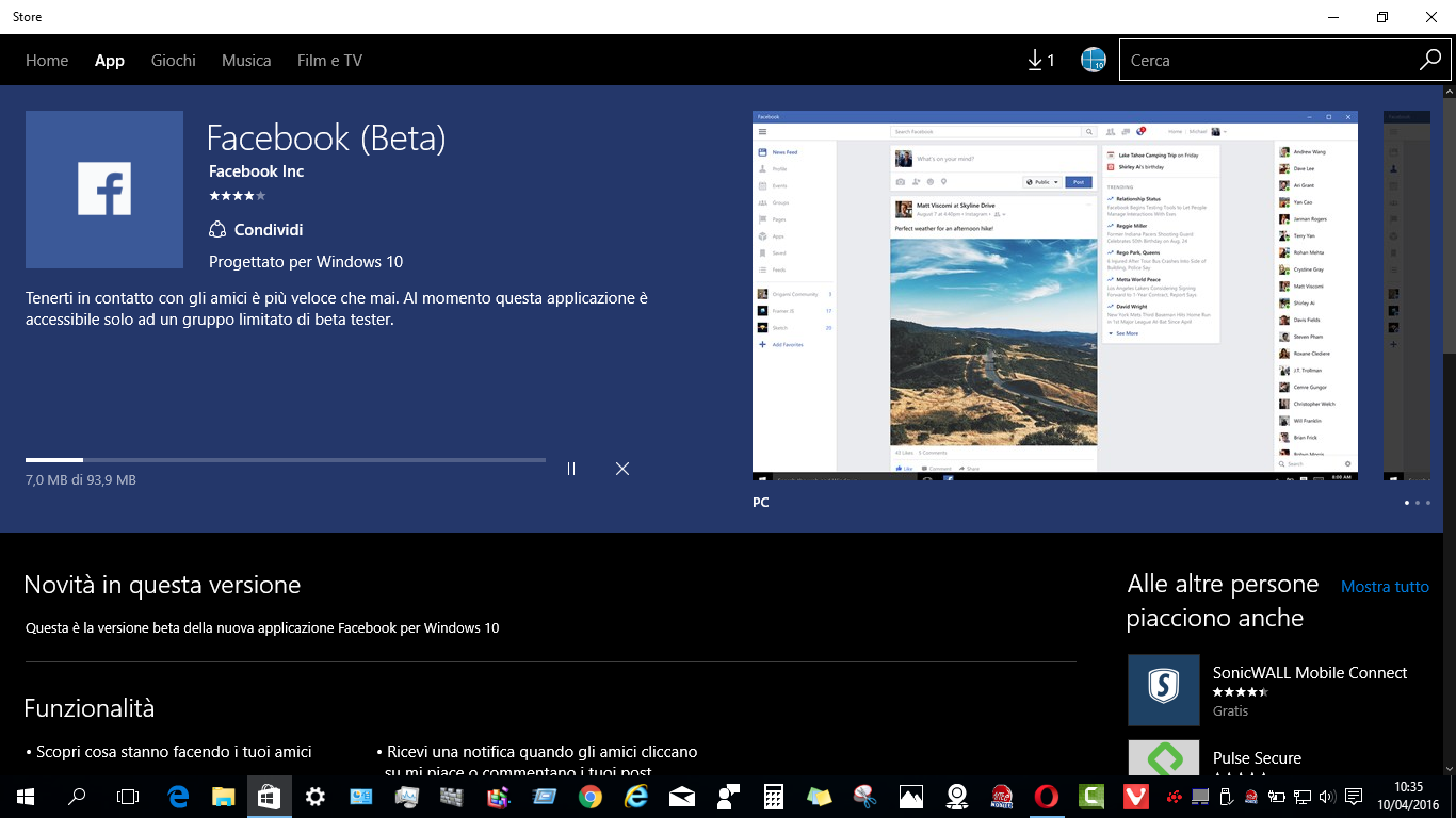  Facebook (Beta) per Windows 10