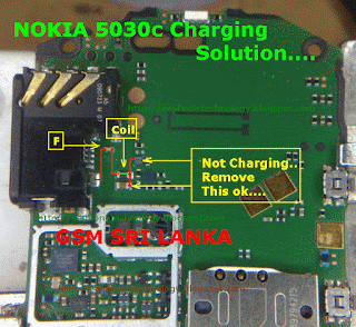Nokia 5030 not Charging Remove This ic and connect two line use copper coil. 