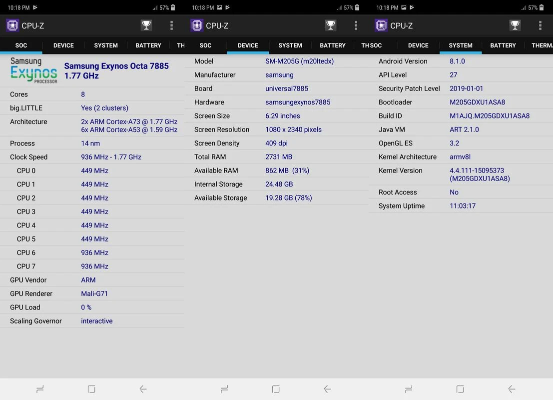 CPU-Z Samsung Galaxy M20