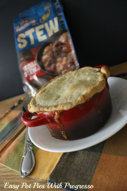 These individual biscuit pot pies with savory stew from Progresso are quick to throw together for a weeknight meal.