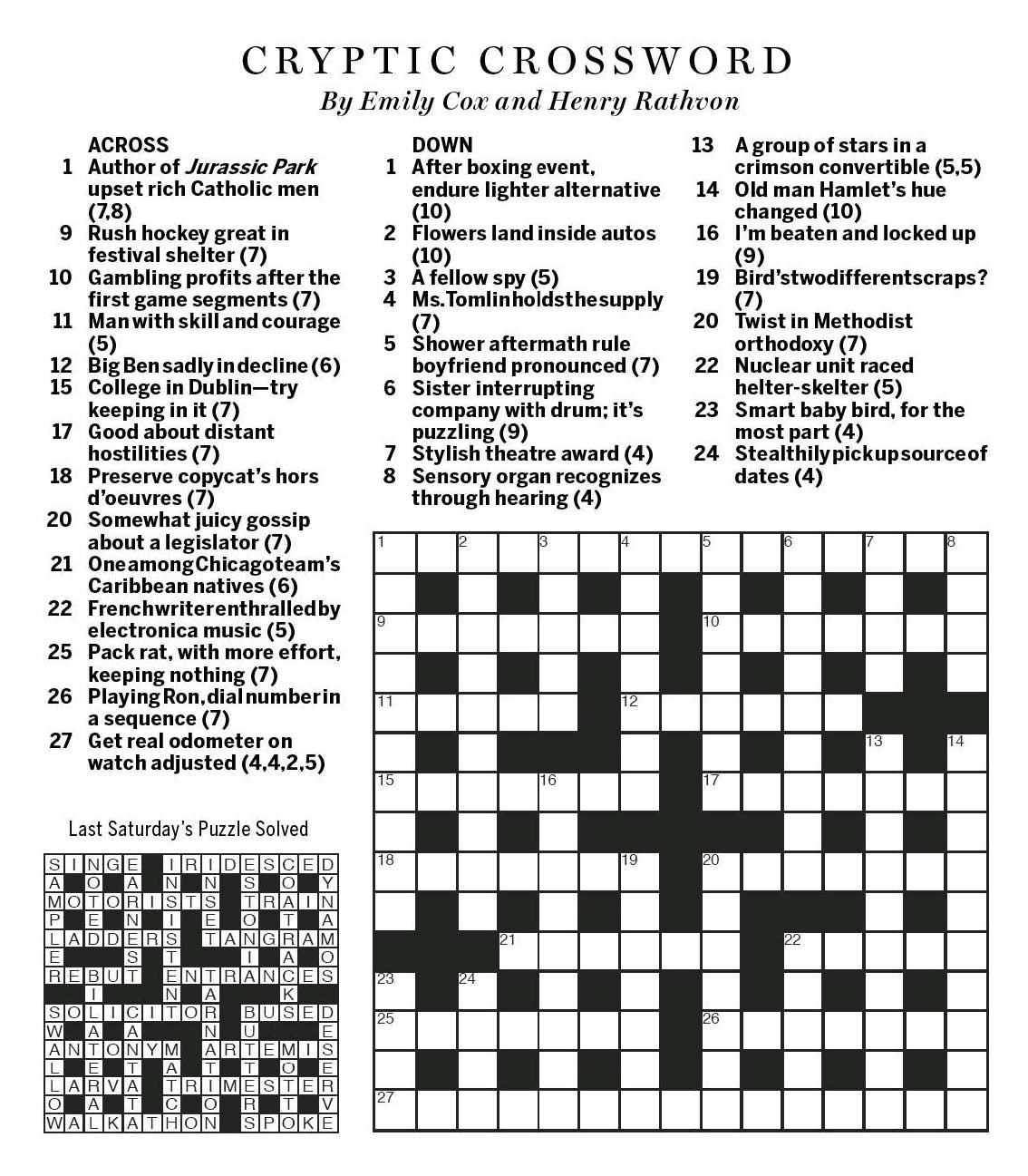 National Post Cryptic Crossword Forum: Saturday, March 12, 2016