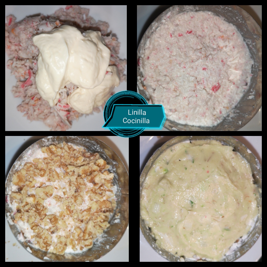 TARTAR DE SURIMI, LANGOSTINOS, AGUACATE Y NUECES