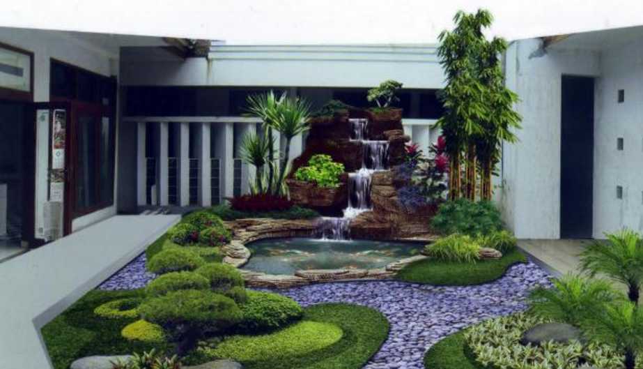 Desain Taman Belakang Rumah Minimalis dengan Dekorasi Rumput yang Sangat Cantik