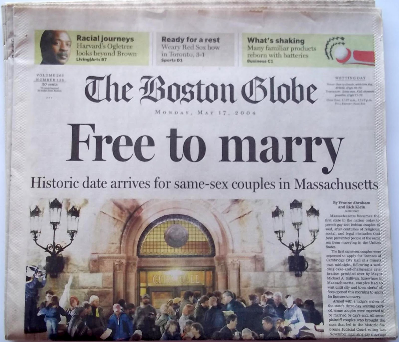 Image result for the 2004 massachusetts gay marriage ruling