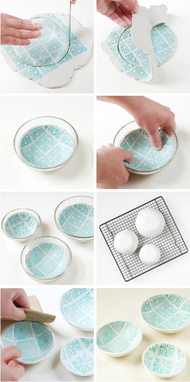 Make these Diy Stamped Clay Bowls from air dry clay