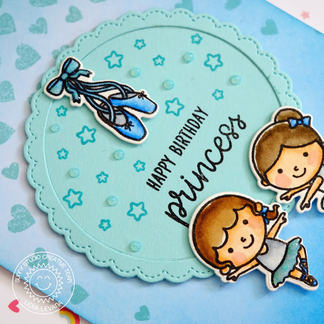Sunny Studio Stamps: Cascading Hearts Tiny Dancer Happy Birthday Princess Card by Lexa Levana