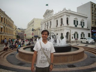 A photo in front of the fountain at Largo do Senado in Macau