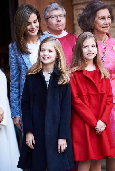 King Felipe, Queen Letizia, Princess Leonor and her sister Sofia and Former Queen Sofia of Spain attended the traditional Mass
