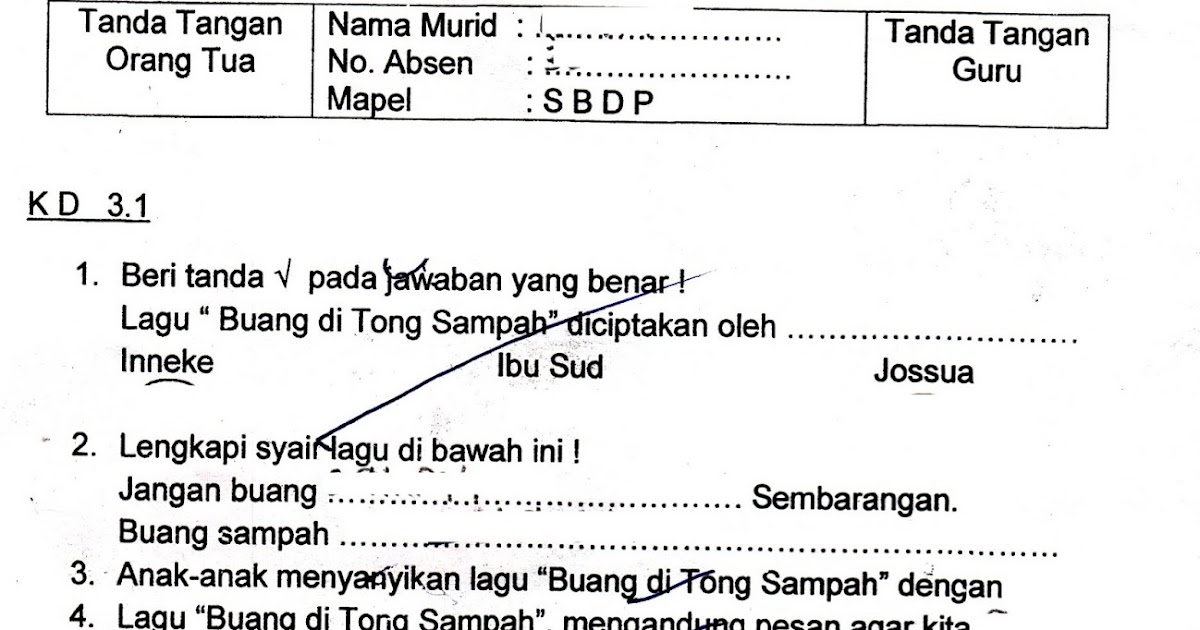 Contoh soal Sbdp Kelas 1 Sd Kurikulum 2013