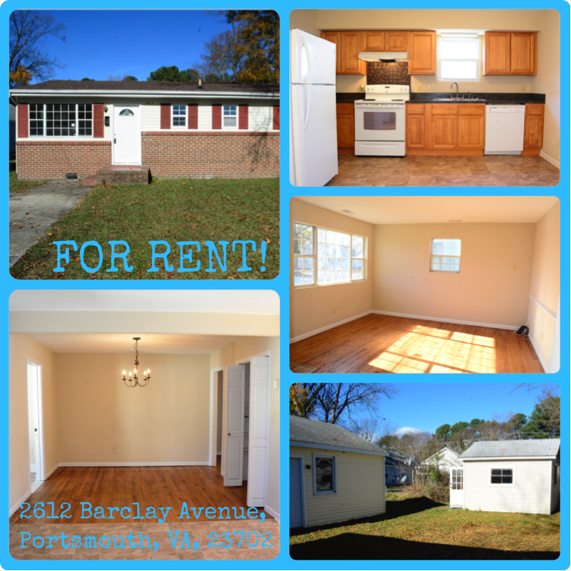 B and K Properties FOR RENT! 2612 Barclay Avenue, Portsmouth, VA, 23702