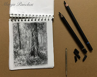 A Charcoal drawing sized 4"X 5" in my charcoal drawing sketch book