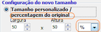 configuração tamanho %